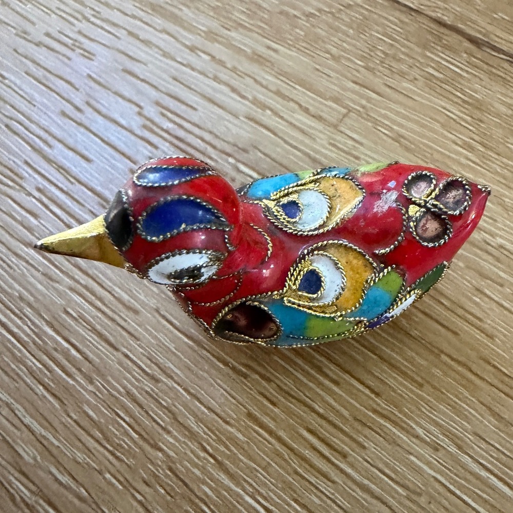 Vintage Chinese Cloisonne Enamel Duck Figurine Red Miniature Bird Filigree 1.75" - Picture 8 of 11